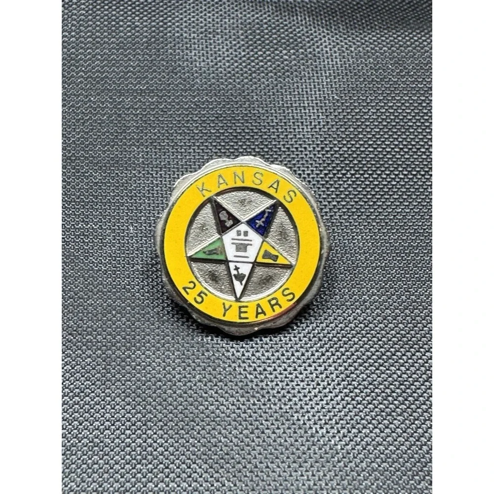 Vtg Freemason Masonic OES Eastern Star Kansas 25 Years Silver Tone Lapel Pin